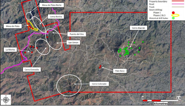 Target areas within Alacrán Project Image credit: Azure Minerals' ASX release