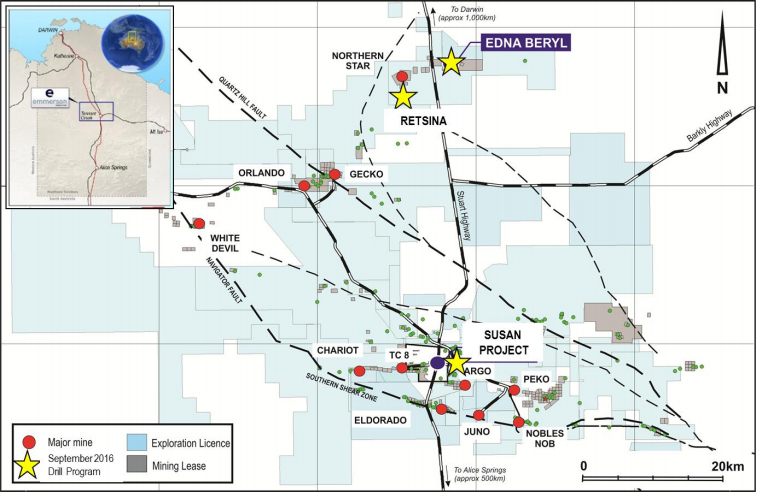 Location of the Emmerson Resources tenements and location of projects Image credit: Emmerson resources AS release